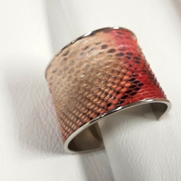 Metallic/ Pink Hand Painted Python Snakeskin Cuff Bracelet/ Handcrafted - Picture 8 of 16